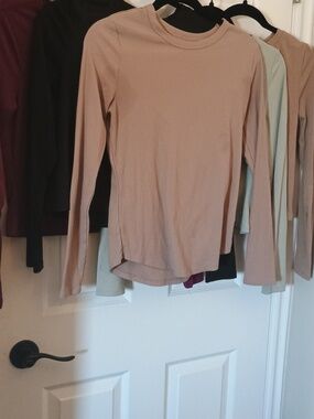 DEAL 5 Crop Long Sleeve Black Nude Plum Mint Ribbed Tops Shirts